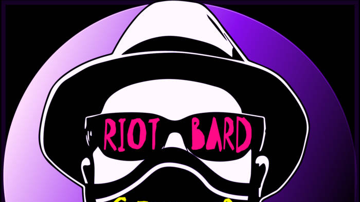A ska man wears sunglasses that say "RIOT BARD"